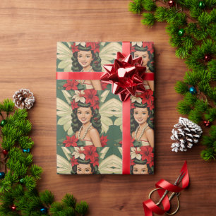 Retro 50s Tropical Christmas Princess Wrapping Paper