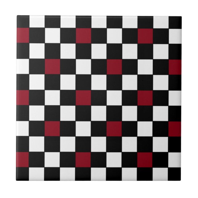 Retro 50s Wine Black Chequerboard Decorator Tile 3 (Front)