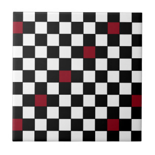 Retro 50s Wine Black Chequerboard Decorator Tile 4