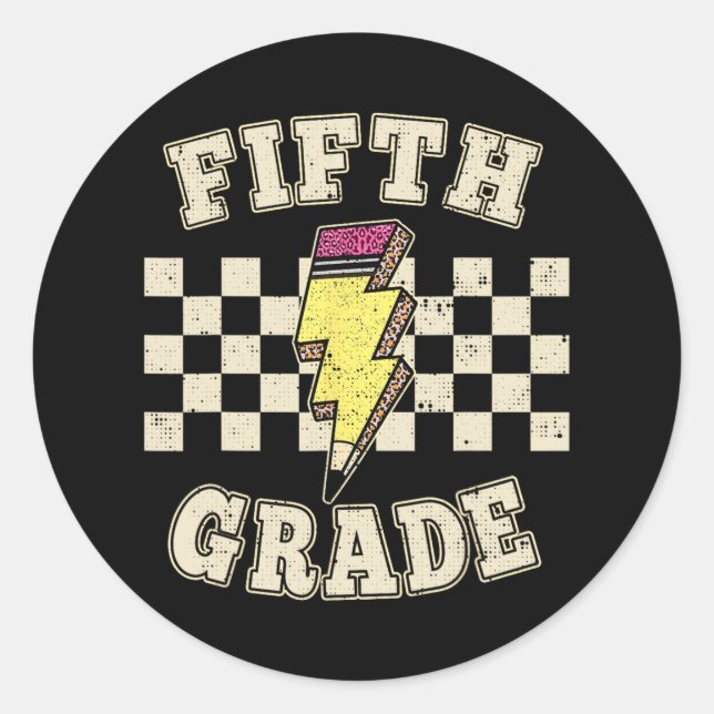 Retro 5th Fifth Grade Teacher Lightning Bolt Teach Classic Round Sticker (Front)