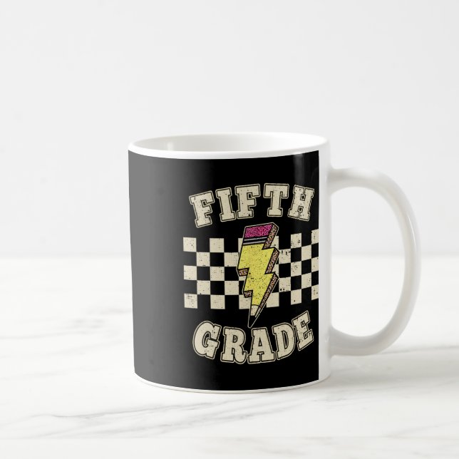 Retro 5th Fifth Grade Teacher Lightning Bolt Teach Coffee Mug (Right)