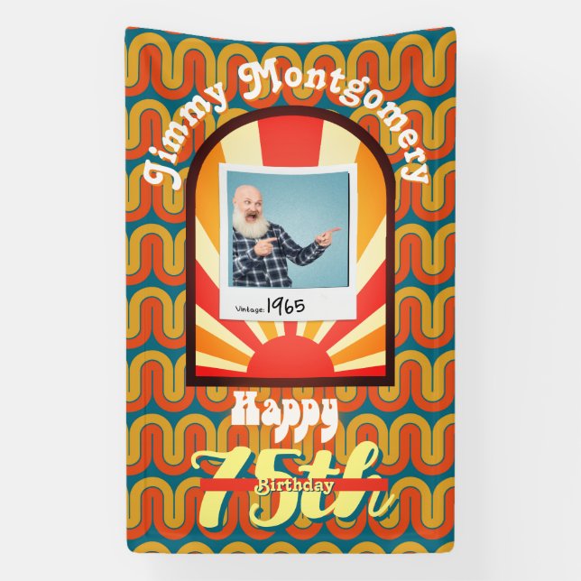 Retro 60’s Groovy Wave Custom Photo Birthday Banner (Vertical)