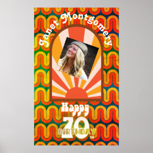 Retro 60’s Psychedelic Custom Photo 70th Birthday Poster
