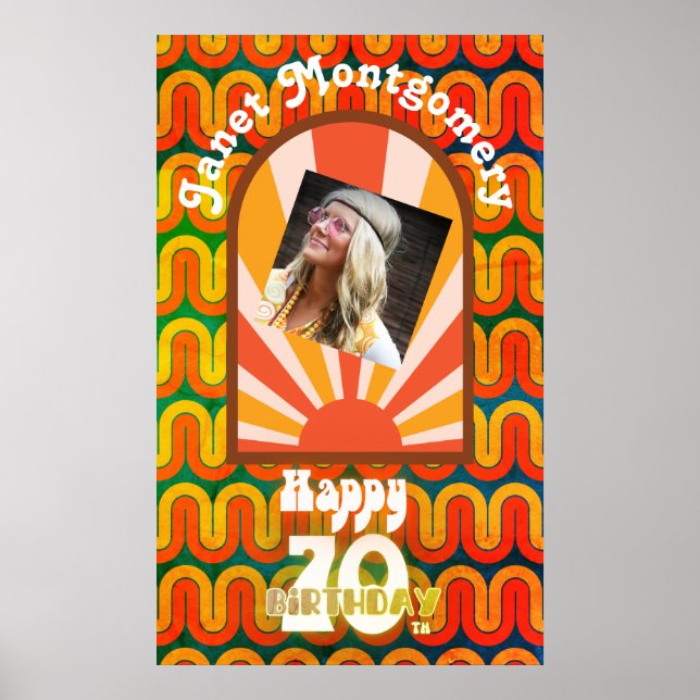 Retro 60’s Psychedelic Custom Photo 70th Birthday Poster (Front)