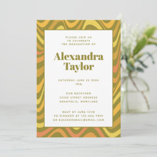 Retro 60s 70s Abstract Groovy Green Graduation  Invitation
