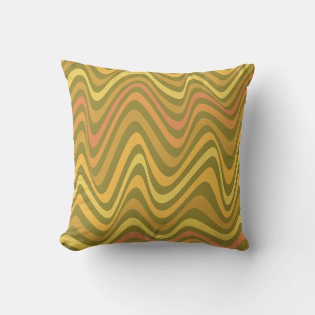 Retro 60s 70s Abstract Lines Pattern Green Yellow Throw Pillow (Front)
