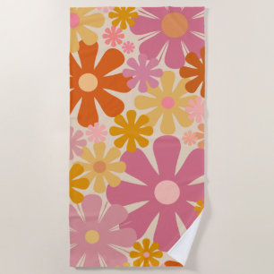 Retro 60s 70s Aesthetic Floral Pattern Beach Towel