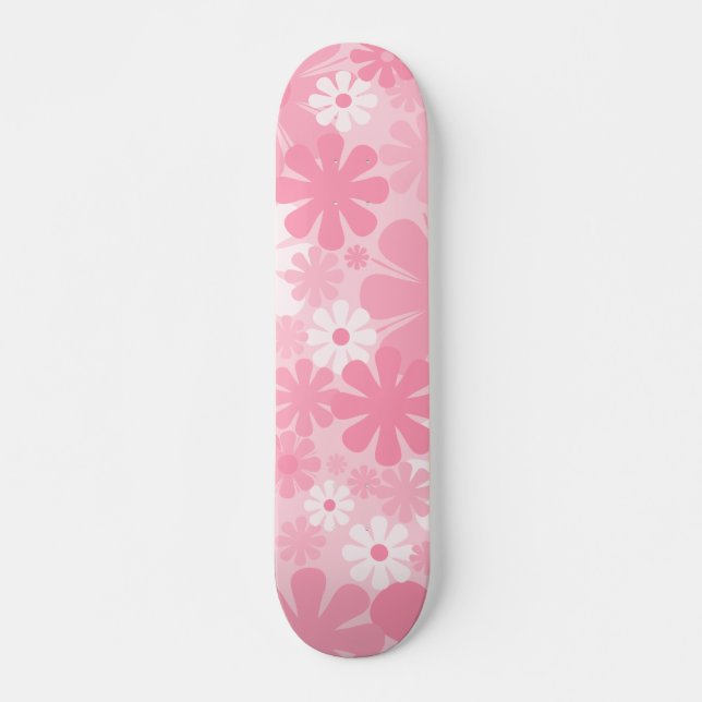 Retro 60s 70s Aesthetic Floral Pattern in Pink Skateboard (Front)