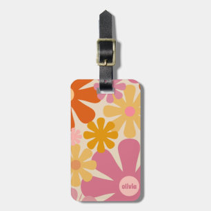 Retro 60s 70s Aesthetic Floral Pattern Luggage Tag