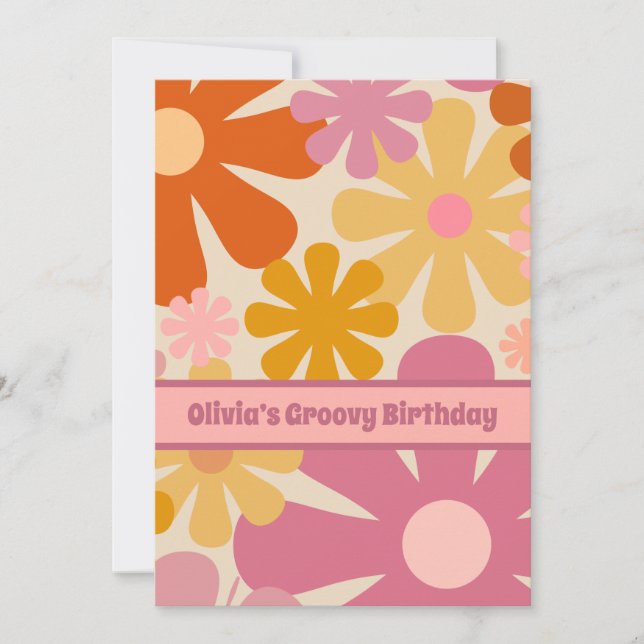 Retro 60s 70s Aesthetic Floral Pattern Personalize Invitation (Front)