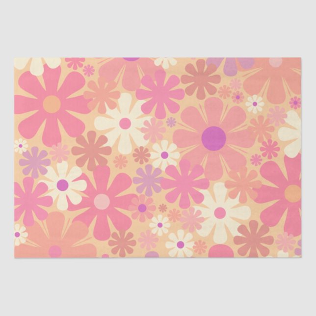Retro 60s 70s Aesthetic Floral Pattern Tissue Paper (Front)