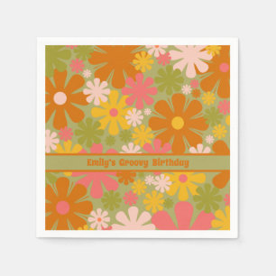 Retro 60s 70s Aesthetic Floral Personalized Groovy Napkin