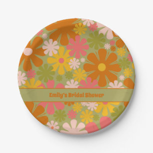 Retro 60s 70s Aesthetic Floral Personalized Paper  Paper Plate