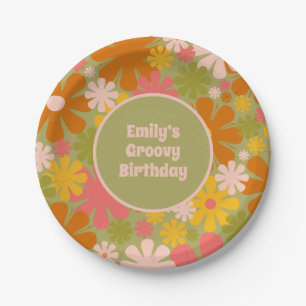 Retro 60s 70s Aesthetic Groovy Floral Personalized Paper Plate