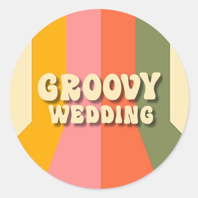 Retro 60s 70s Colourful Hippie Stripes Wedding Classic Round Sticker (Front)