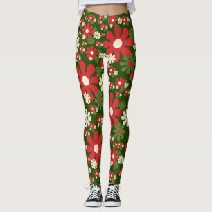 Retro 60s 70s Floral Flower Power Xmas Pattern Leggings