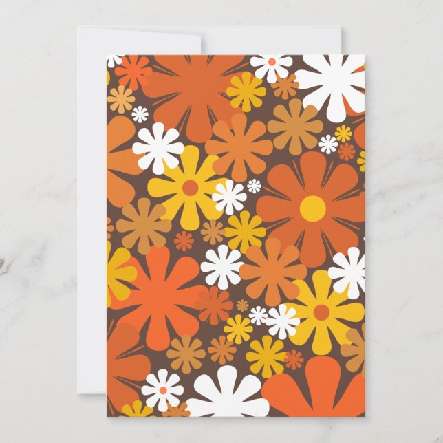 Retro 60s 70s Floral Pattern Orange and Brown Invitation (Front)