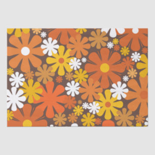 Retro 60s 70s Floral Pattern Orange and Brown Tissue Paper