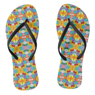Retro 60s 70s Flower Pattern Flip Flops