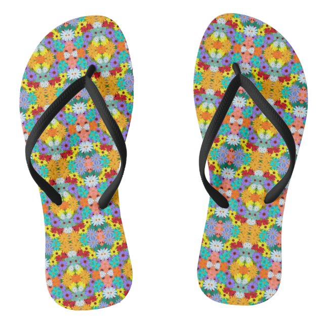 Retro 60s 70s Flower Pattern Flip Flops (Footbed)