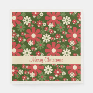 Retro 60s 70s Flowers Merry Christmas Floral Napkin