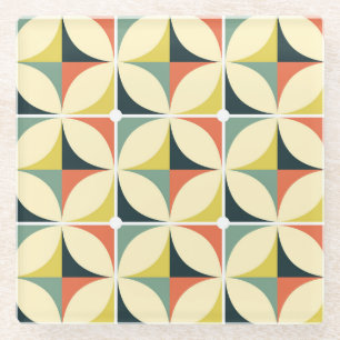Retro 60's 70's geometric pattern. glass coaster