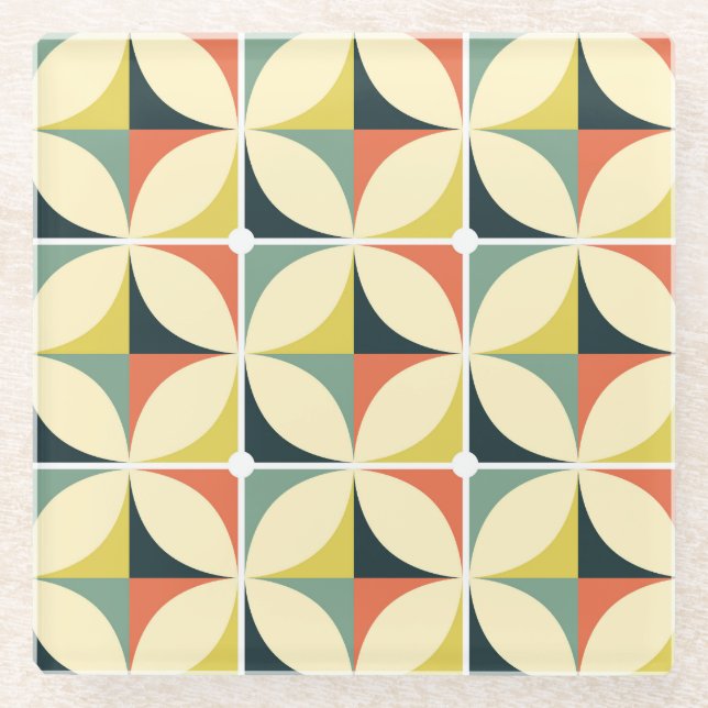 Retro 60's 70's geometric pattern. glass coaster (Front)
