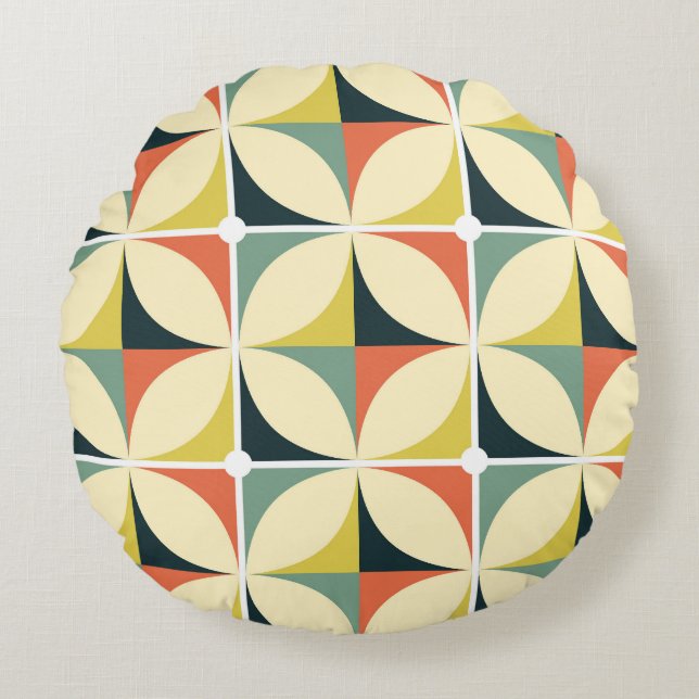 Retro 60's 70's geometric pattern. round pillow (Front)