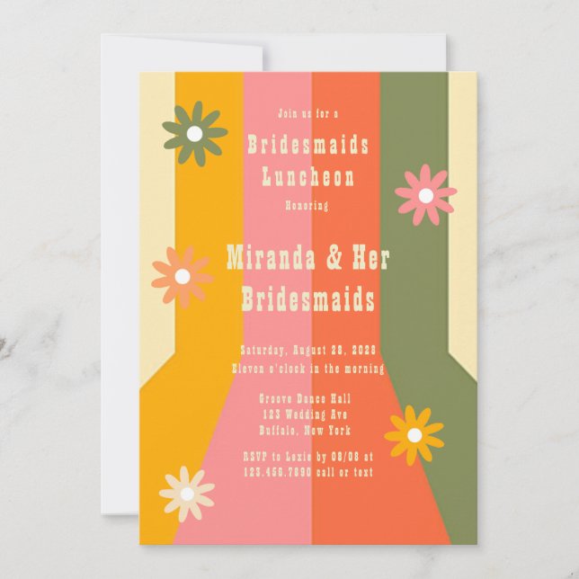 Retro 60s 70s Groovy Stripes Bridesmaids Luncheon Invitation (Front)