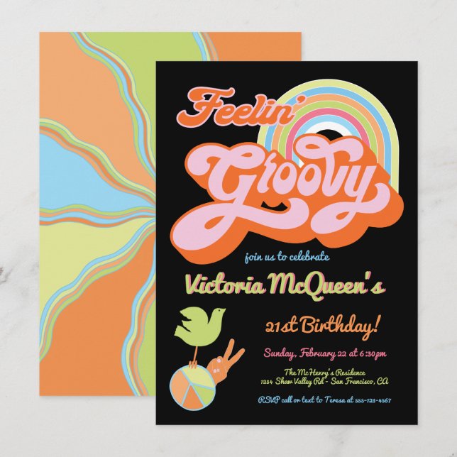 Retro 60's 70's Hippie Groovy Party Invitation (Front/Back)
