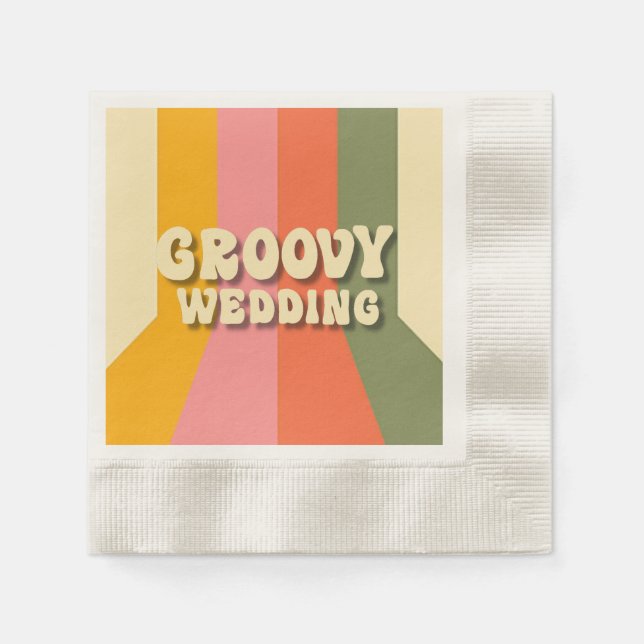 Retro 60s 70s Hippie Groovy Stripes Wedding Napkin (Front)
