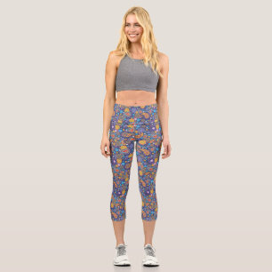 Retro 60s 70s Hippie Paisley Pattern Capri Leggings