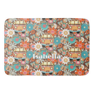 RETRO 60s 70s Hippy Van Feeling Groovy Floral Name Bath Mat