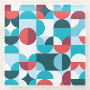 Retro 60's 70's minimalist pattern glass coaster