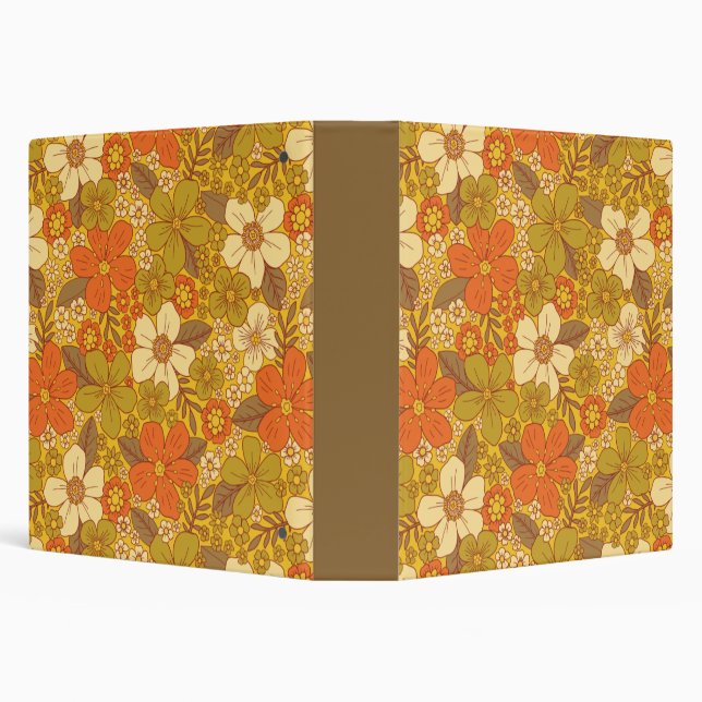 Retro 60s/70s Orange & Olive Green Floral Binder (Background)