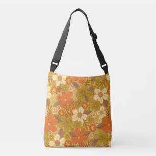 Retro 60s/70s Orange & Olive Green Floral Crossbody Bag