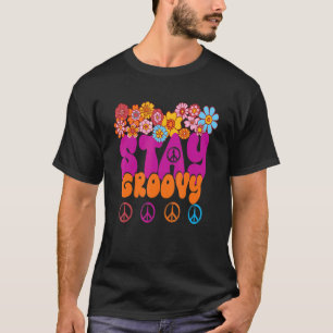 Retro 60s 70s Peace Stay Groovy Sunflowers Positiv T-Shirt