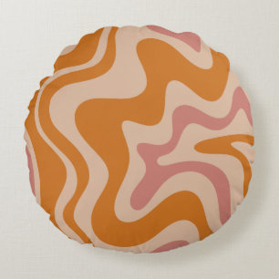 Retro 60s 70s Psychedelic Swirls Orange Pink Round Pillow