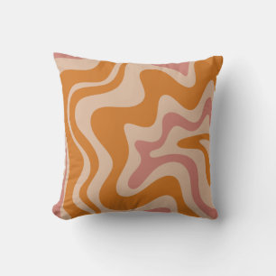 Retro 60s 70s Psychedelic Swirls Orange Pink Throw Pillow