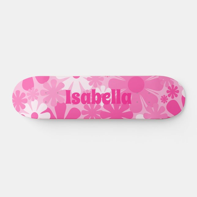 Retro 60s 70s Y2K Aesthetic Floral Personalized Skateboard (Horz)