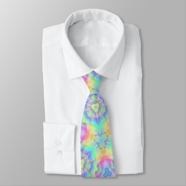 Retro 60s Bright Pastel Kaleidoscope Print Tie (Tied)