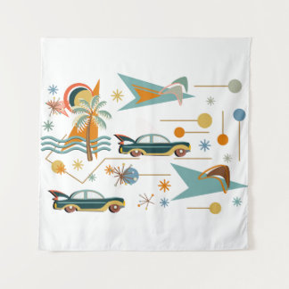 Retro 60s Car Trip to the Beach Tapestry