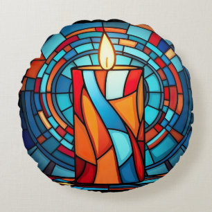 Retro 60s Christmas Candle  Round Pillow