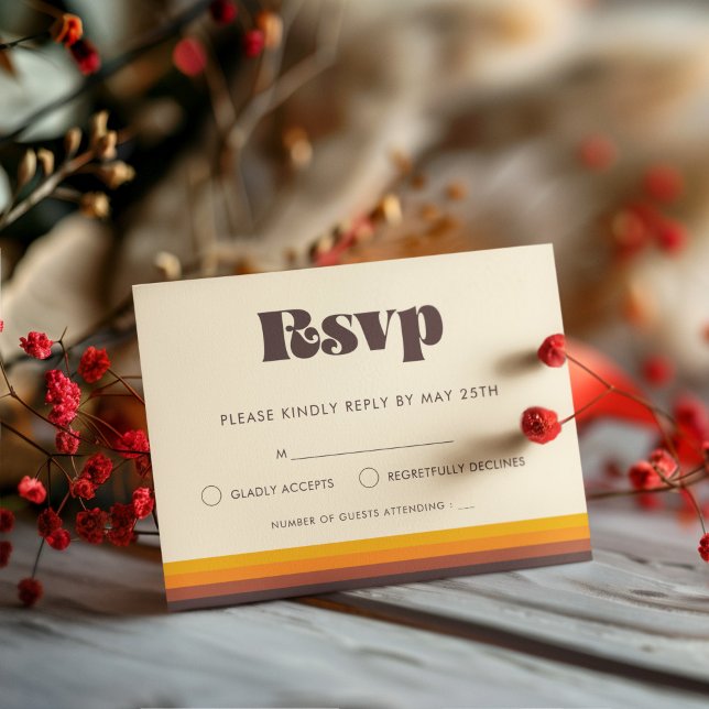 Retro 60s couleurs vintage mariage carte RSVP (Créateur téléchargé)