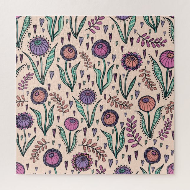 Retro 60s Floral: Home Decor Pattern Jigsaw Puzzle (Vertical)