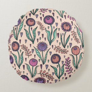 Retro 60s Floral: Home Decor Pattern Round Pillow