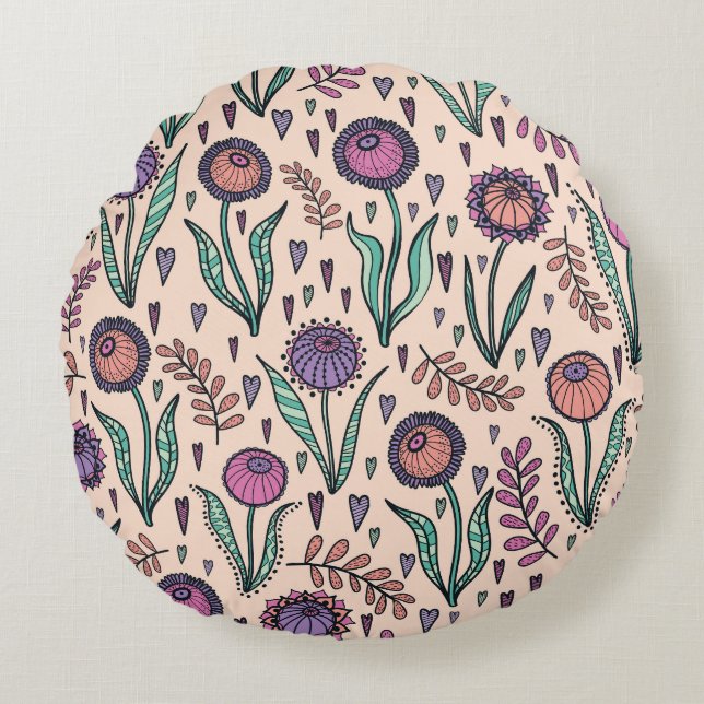Retro 60s Floral: Home Decor Pattern Round Pillow (Front)