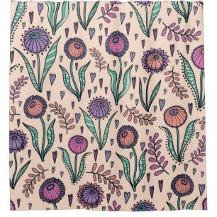 Retro 60s floral. Vintage hand drawn illustration
