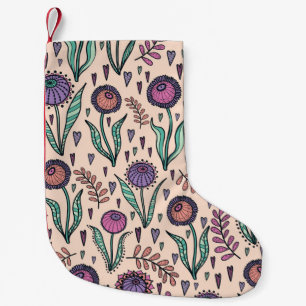Retro 60s floral. Vintage hand drawn illustration Small Christmas Stocking