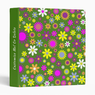 Retro 60s Flower Green Yellow Purple Floral Binder